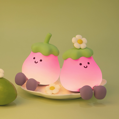 Fabriek Groothandel Cartoon Soft Silicone LED nachtlichten Schattig Kleine Aubergine Bedlampjes Draagbare USB Oplaadbare slaapkamer nachtlichten