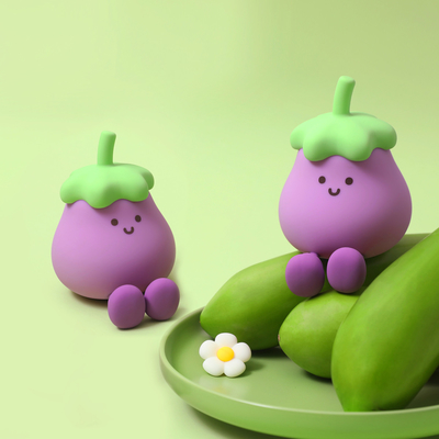 Fabriek Groothandel Cartoon Soft Silicone LED nachtlichten Schattig Kleine Aubergine Bedlampjes Draagbare USB Oplaadbare slaapkamer nachtlichten