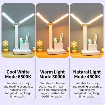 Moderne Dubbelhoofdige LED Nachtlamp Oplaadbaar ABS Lichaam Opvouwbare Klok Lamp Vierkante Helderheid Tafel Bureaulamp voor Thuisgebruik