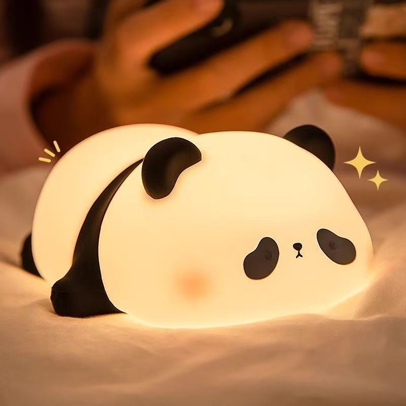 Silicone Panda Lamp 1200mah Sensitive Tap Control Warm White Breathing Light Draagbaar LED USB Oplaadbaar Nachtlicht